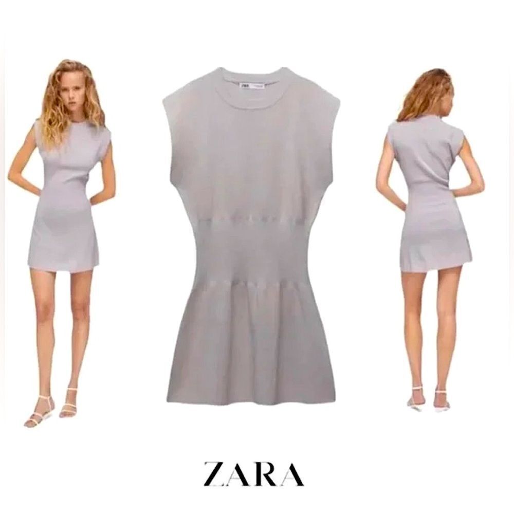 Zara Ruched Waist Knit Dress Grey Seamless Mini Dress Size Large NWT 4 0439